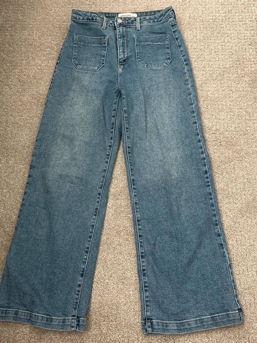 Just Black Wide-Leg High-Rise Jeans in Blue Denim